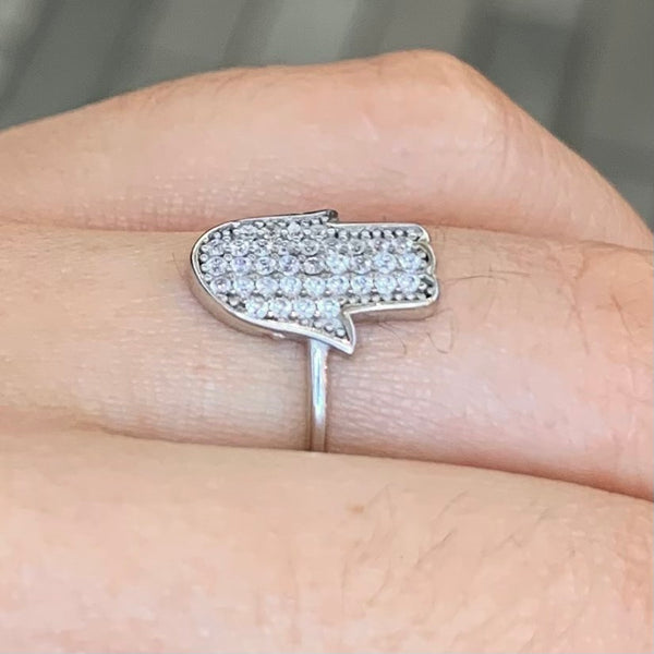 Hamsa Sterling Silver Silver Ring CZ