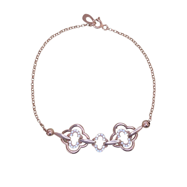 Rose Gold Triple Clovers Sterling Silver Bracelet