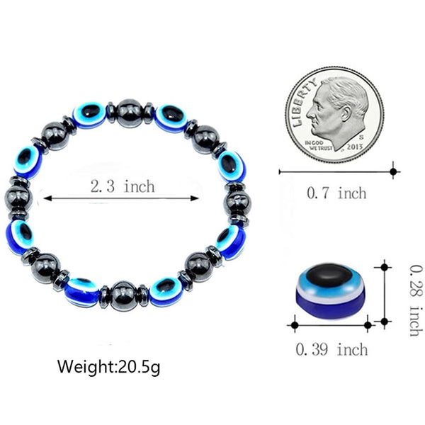 Hematite with Evil Eye Crystal Men Women Natural Gemstone Beaded Bracelet