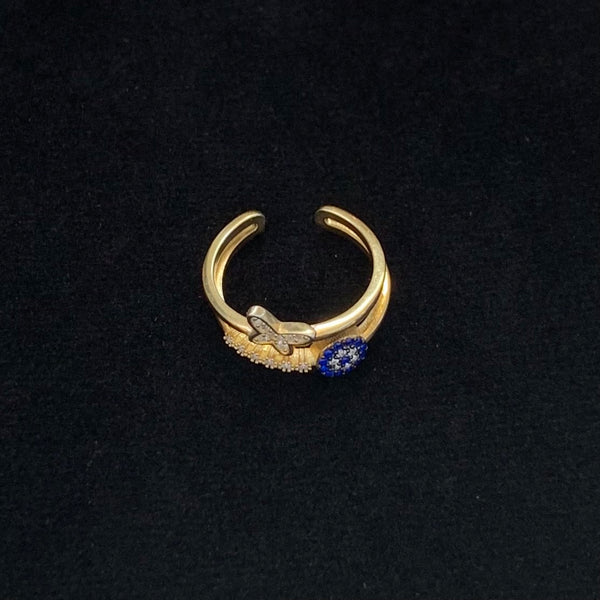 Butterfly Evil Eye CZ Enamel Sterling Silver Ring Adjustable