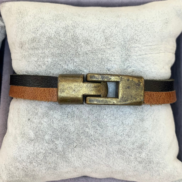 Light brown and black leather bracelet