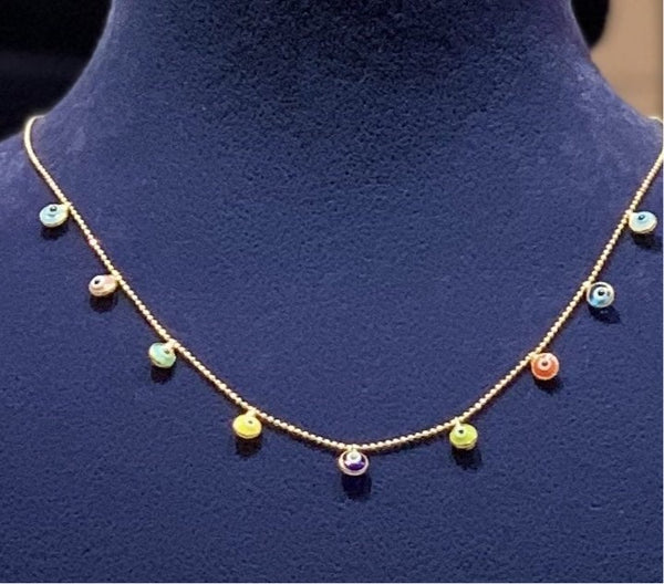 Multicolor Enamel Turkish Eye Silver Necklace