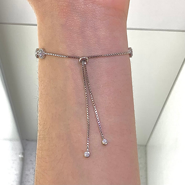 Super Shiny White Crystals Sterling Silver Bracelet