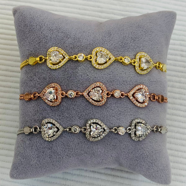 Lovely Triple Hearts Sterling Silver Bracelet