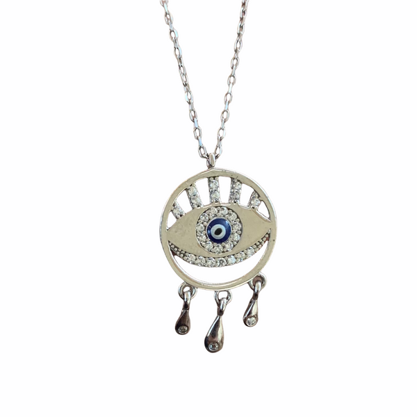 Dainty Crystal Eye Shape Evil Eye Silver Necklace Enamel