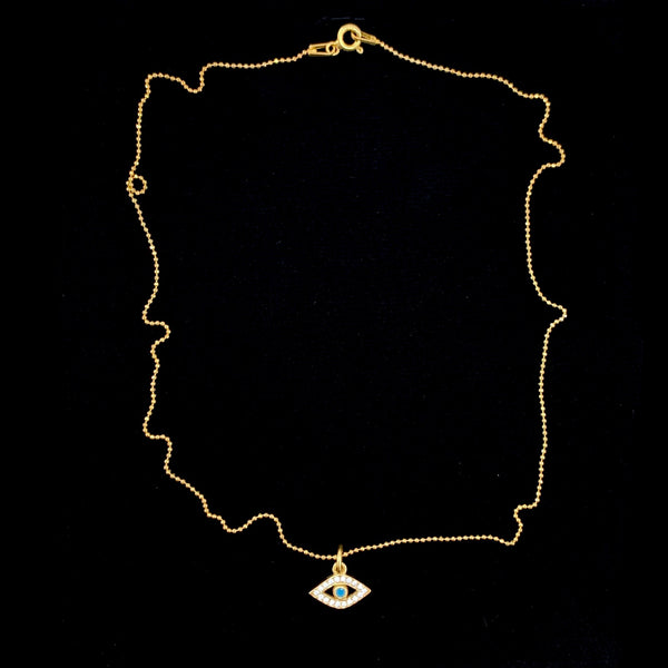 Mini Golden Evil Eye Greek Eye Sterling Silver Necklace