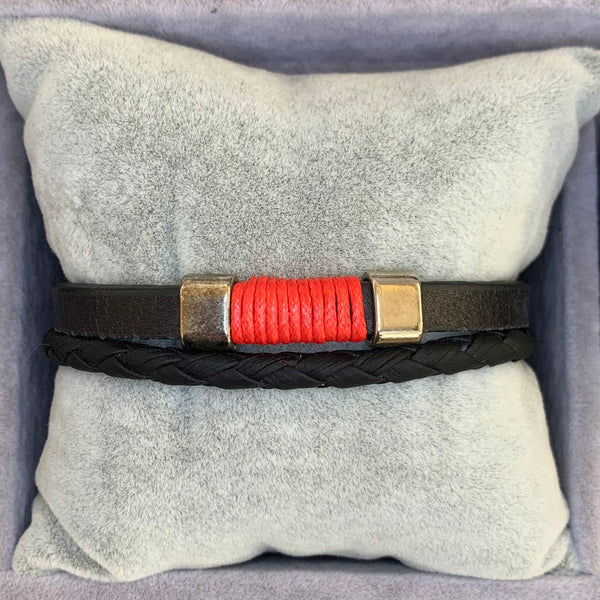 Black and Red Leather Bracelet