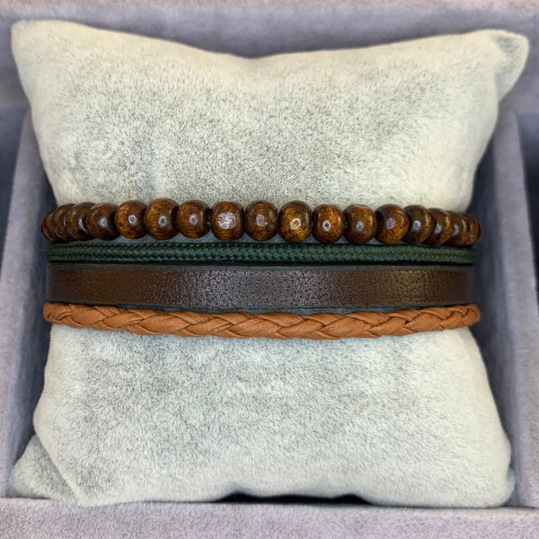 Multiple Strips and Beads Leather Bracelet