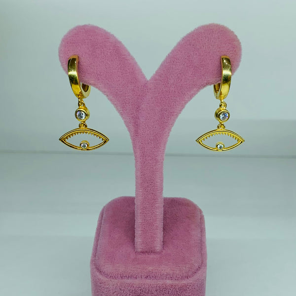 Big Dangling Eye Shape Evil Eye Sterling Silver Earrings