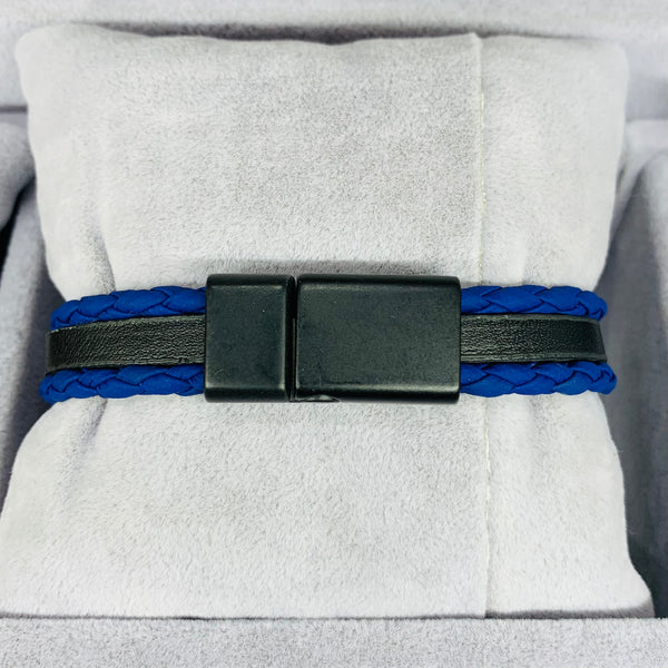 Navy Black Leather Men Bracelet