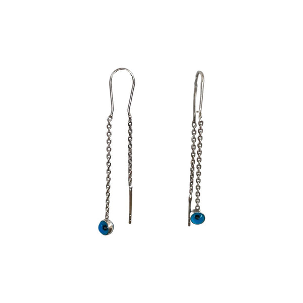 Evil Eye Japanese Dangle Chain Sterling Silver Earrings