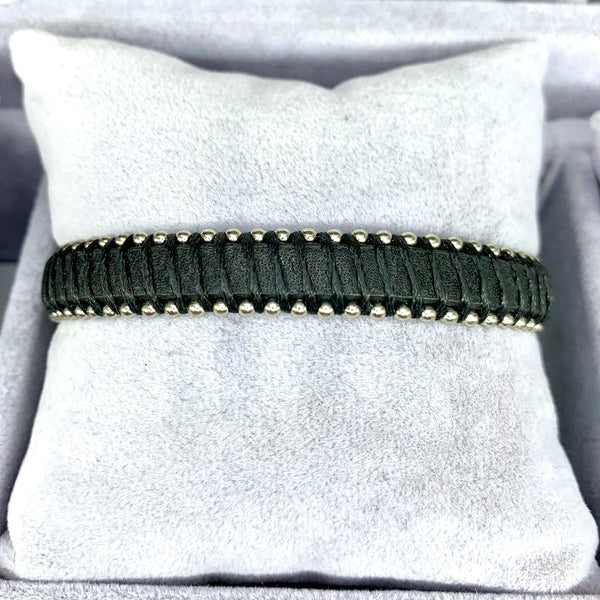 Strip Wrapped Black Leather Bracelet