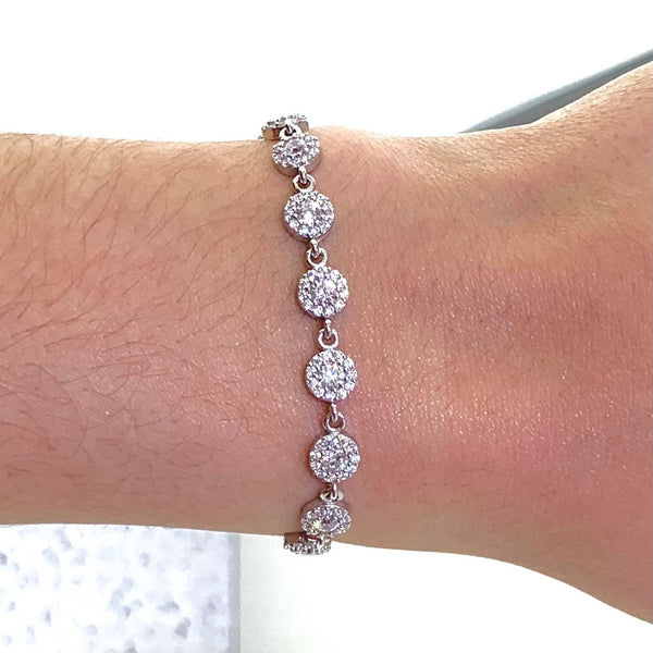 Super Shiny White Crystals Sterling Silver Bracelet