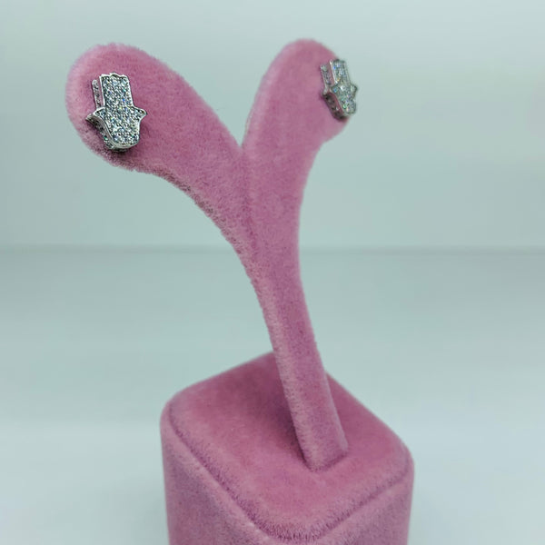 Flat Shiny Hamsa Sterling Silver Stud Earrings