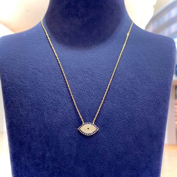 Eye Shape Crystal Evil Eye Silver Necklace