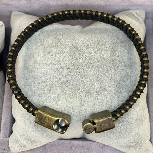 Strip Wrapped Black Leather Bracelet