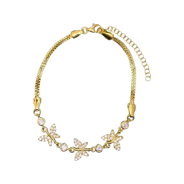 Elegant Butterfly Crystal Silver Bracelet – Adjustable Sterling Silver Chain