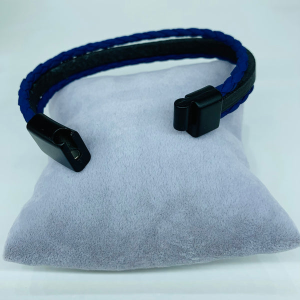 Navy Black Leather Men Bracelet