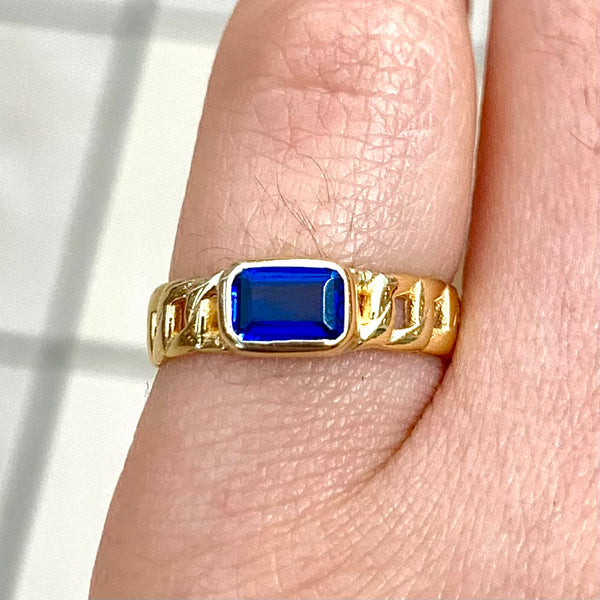 Gold Cuban Chain Crystal Ring Adjustable