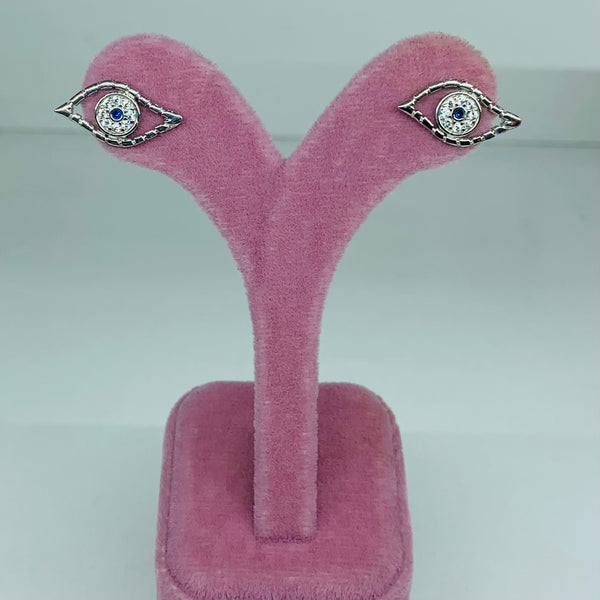 Greek Evil Eye Sterling Silver Stud Earrings