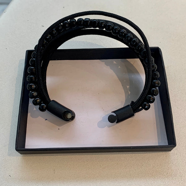 Multiple Strips and Beads Leather Bracelet