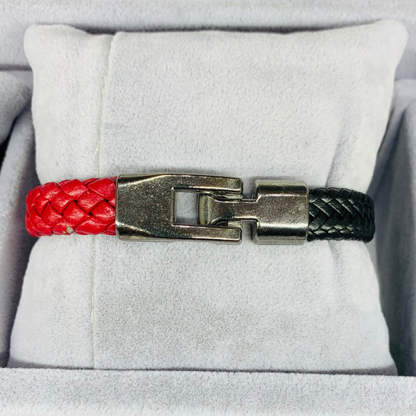 Half and Half Black&Red Men Leather Bracelet