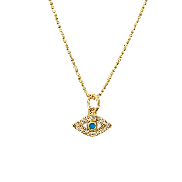 Mini Golden Evil Eye Greek Eye Sterling Silver Necklace