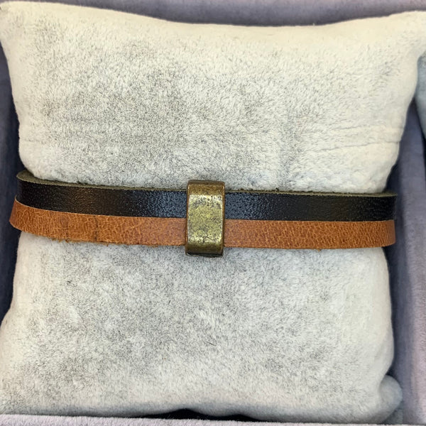 Light brown and black leather bracelet