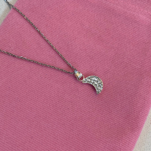 Moon Shape Crystal Silver Necklace