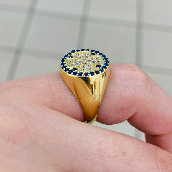Navy Stones Circular Sterling Silver Ring