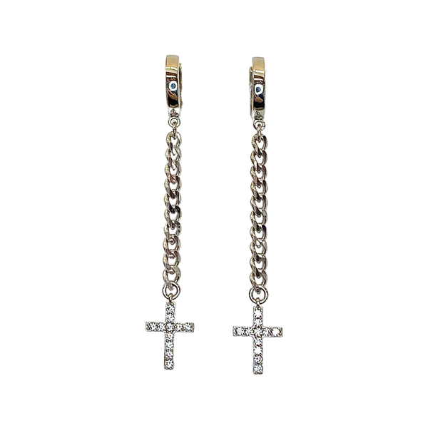 Cross Dangle Chain Sterling Silver Earrings