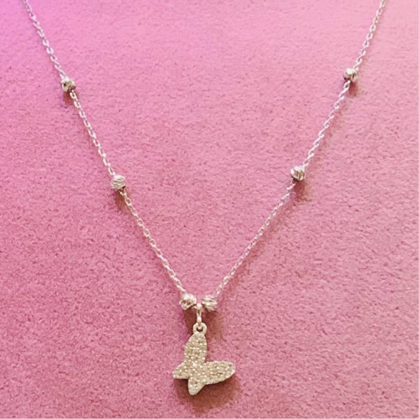 Mini Butterfly Sterling Silver Necklace with Ball Chain