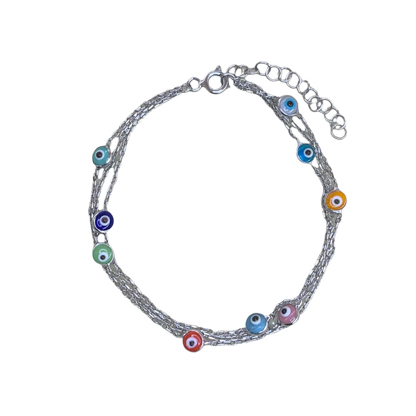 Triple Chain Multiple Enamel Evil Eye Bracelet Gold Silver