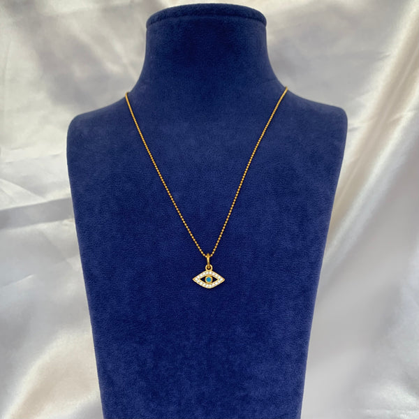 Mini Golden Evil Eye Greek Eye Sterling Silver Necklace