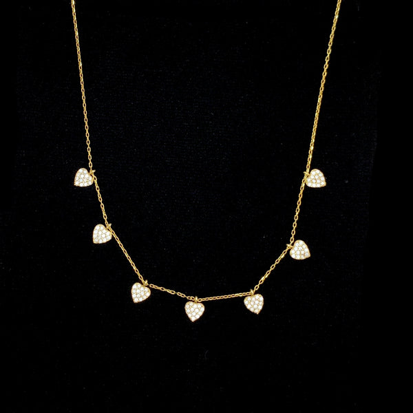 Multiple Heart White Crystal Sterling Silver Necklace