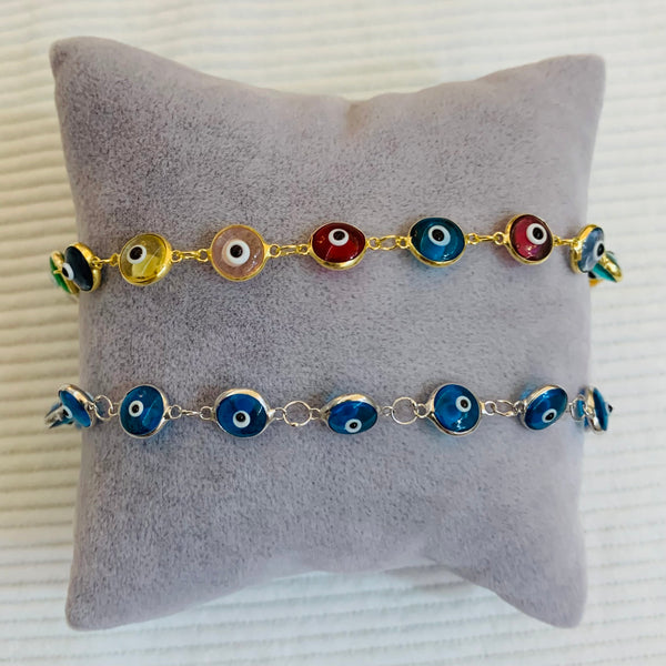 Turkish Glass Evil Eye Sterling Silver Bracelet