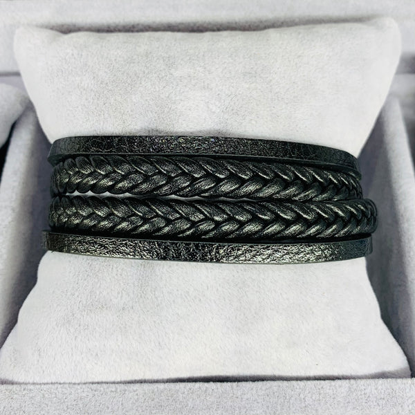 Double Braid Leather Men Bracelet