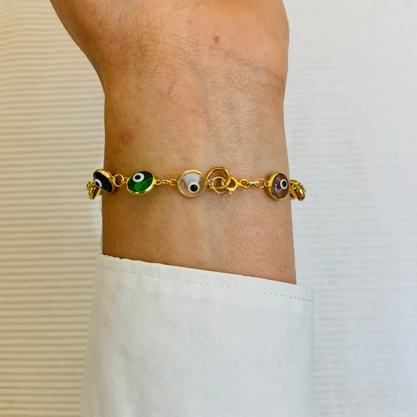 Turkish Glass Evil Eye Sterling Silver Bracelet