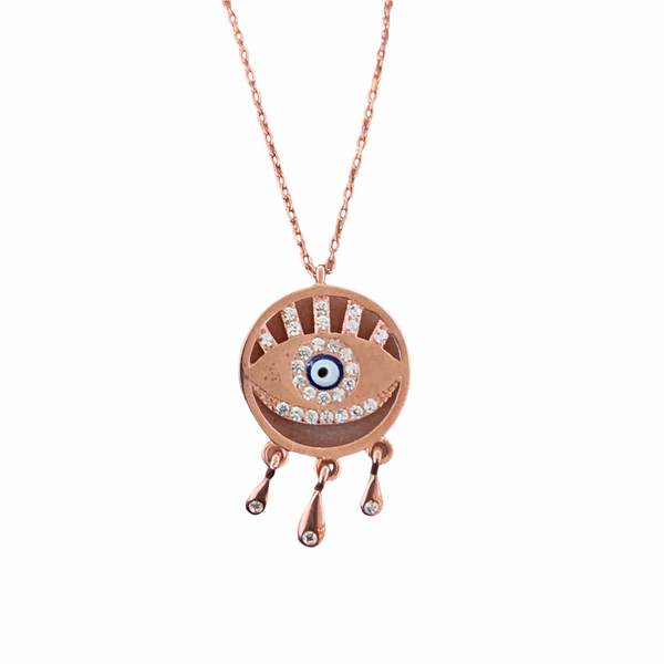 Dainty Crystal Eye Shape Evil Eye Silver Necklace Enamel
