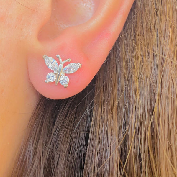 Crystal Butterfly Earrings 925 Sterling Silver