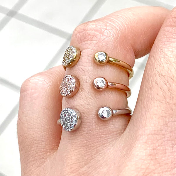 Simple Crystal Circle Sterling Silver Ring