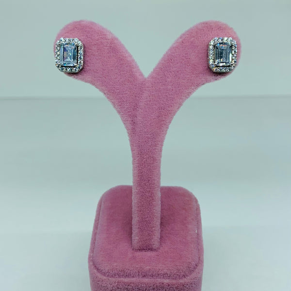 Rectangular Crystal Sterling Silver Stud Earrings