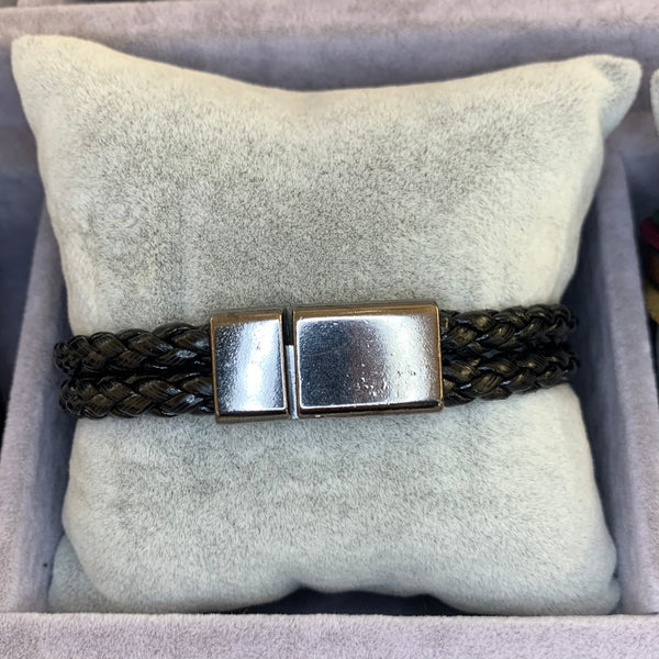 Double Braided Black Leather Bracelet