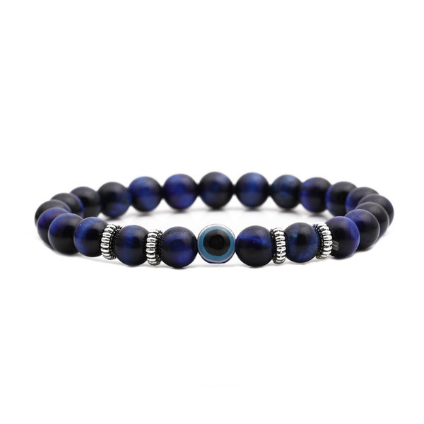 Blue Tiger Eye with Evil Eye Crystal Men Women Natural Gemstone Beaded Bracelet