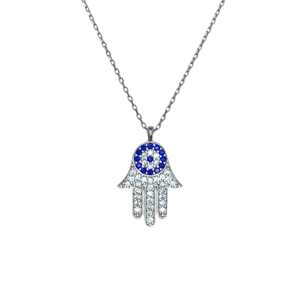 Evil Eye Hamsa Sterling Silver Necklace