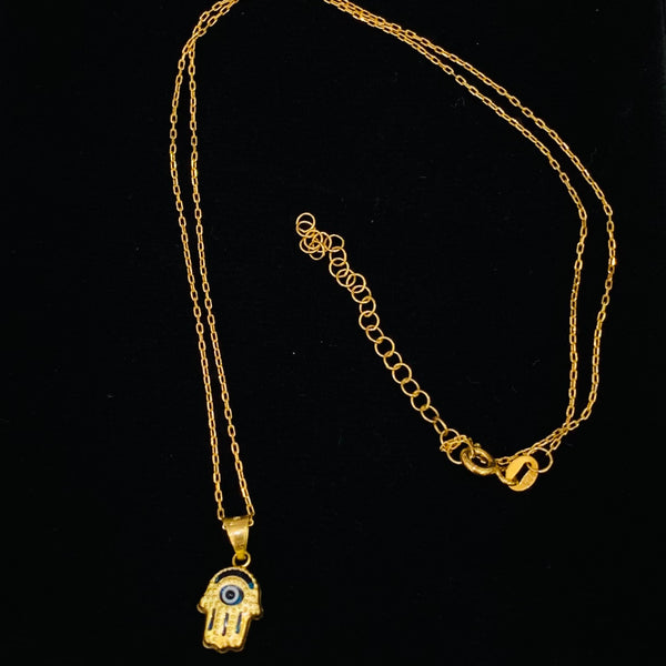 Hamsa with Turkish Blue Glass Evil Eye Sterling Silver Necklace