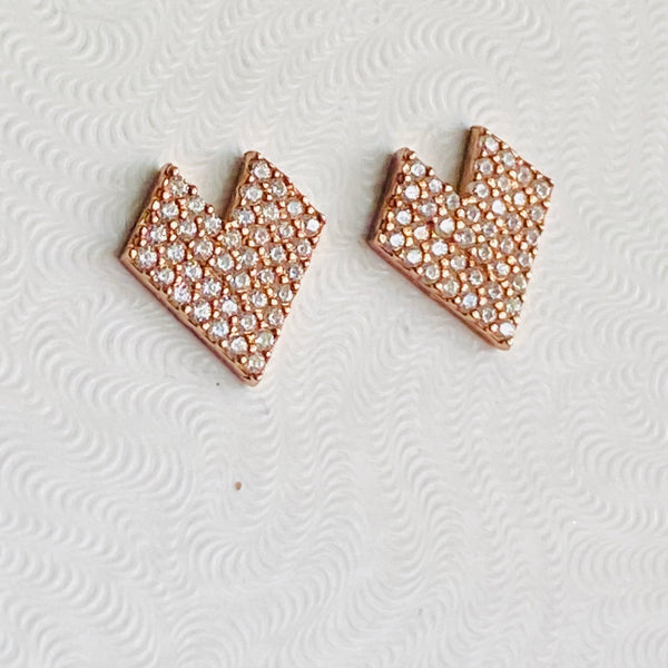 Geometric Rose Gold Stud Earrings Crystal