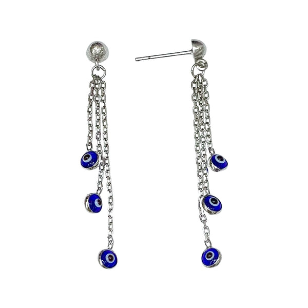 Tripple Chain Evil Eye Sterling Silver Stud Earrings