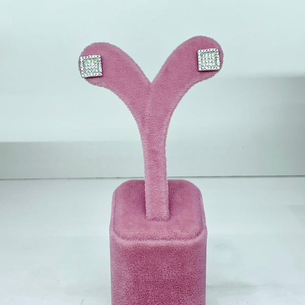 Square Sterling Silver Earrings Crystal Geometric