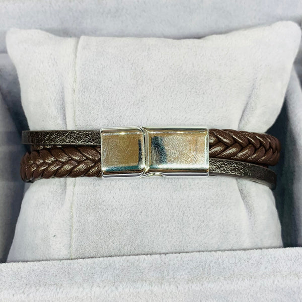 Double Braid Leather Men Bracelet